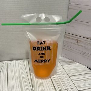 10  Drink Pouches Bags with Straws - Reclosable Zipper Stand-up 15oz. Eat Drink